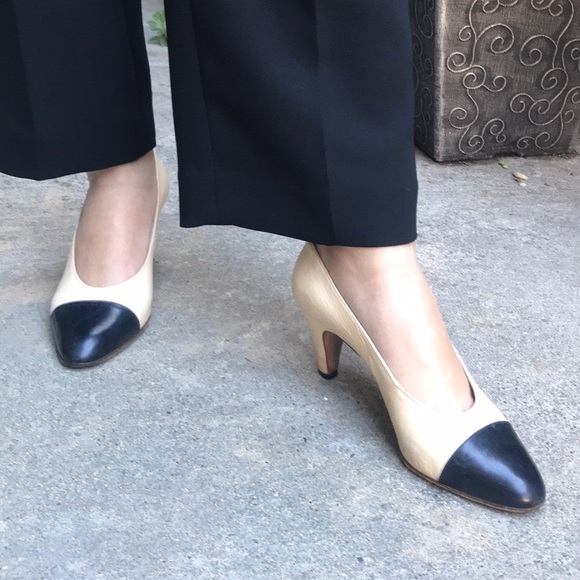 CHANEL Shoes - Vintage cream/black Chanel leather heels